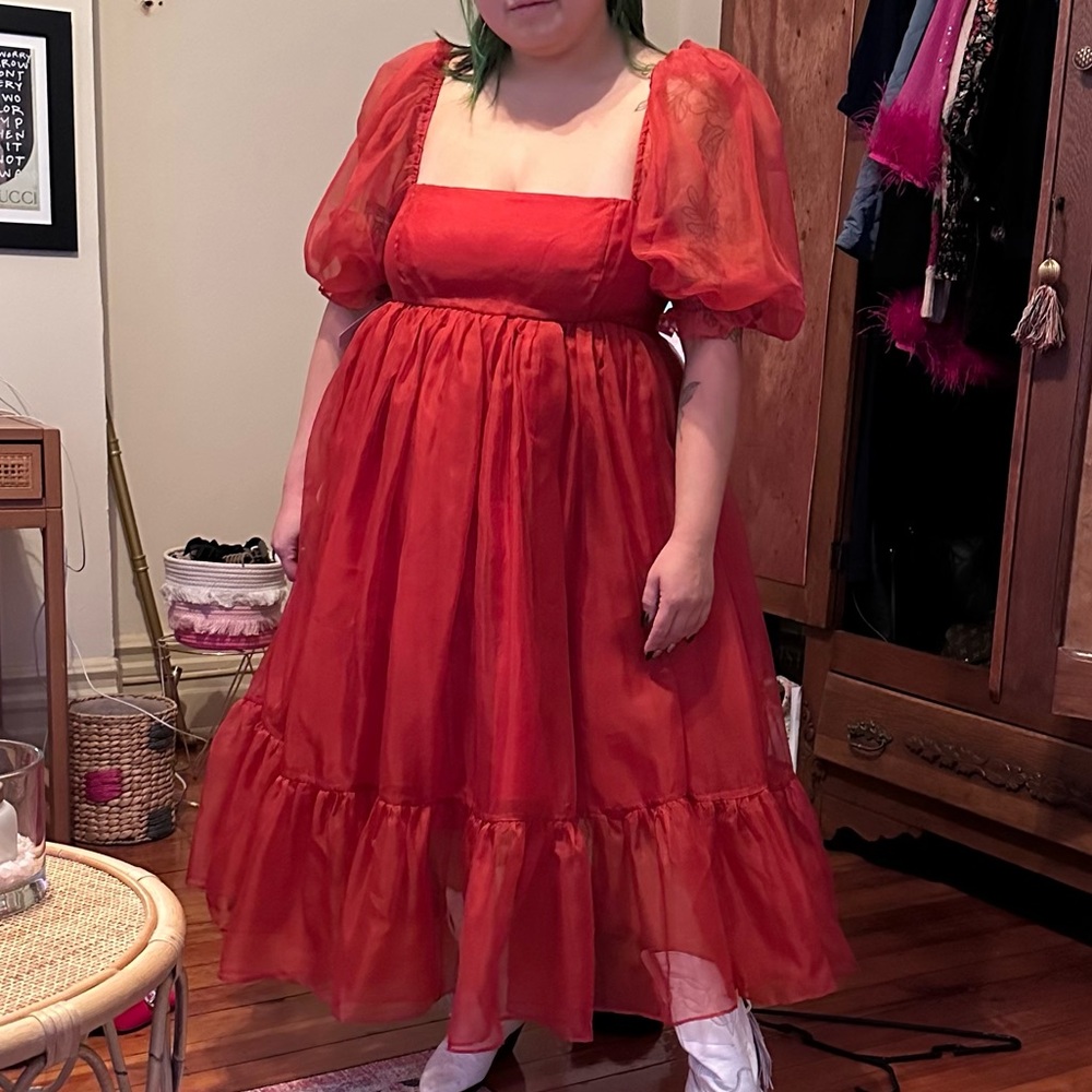 Selkie red silk gauze French puff dress - perfect for eras tour (RED era) xxs - Picture 5 of 8